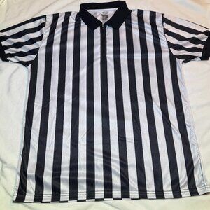 Murray Adult L Referee Shirt Black White Striped Zip Front Short Sleeve